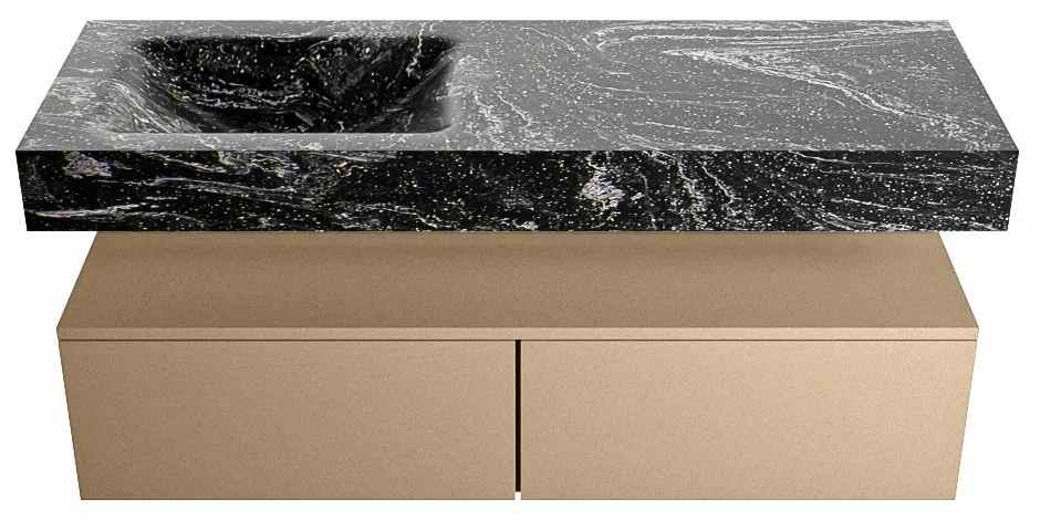 Mondiaz Alan DLux badmeubel 130cm oro 2 lades met wastafel lava links 1 kraangat
