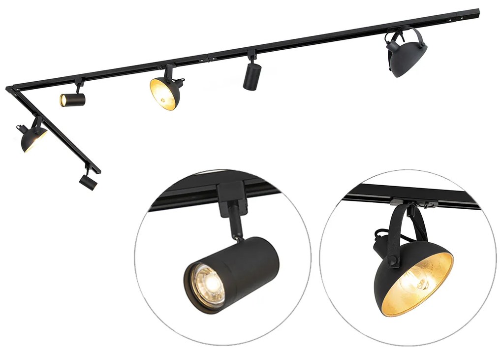 1-fase railsysteem met 6 spots zwart verstelbaar - Magnax Jeana