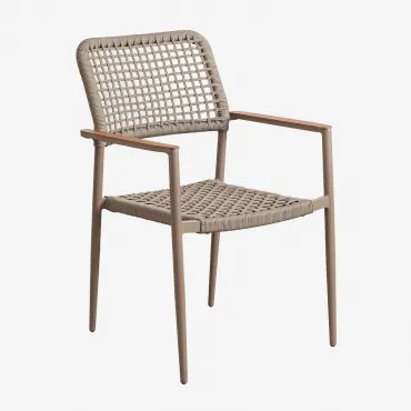 Set Van 2 Stapelbare Tuinstoelen Met Armleuningen In Aluminium En Gevlochten Touw Nediam Bruin - Mokka - Sklum