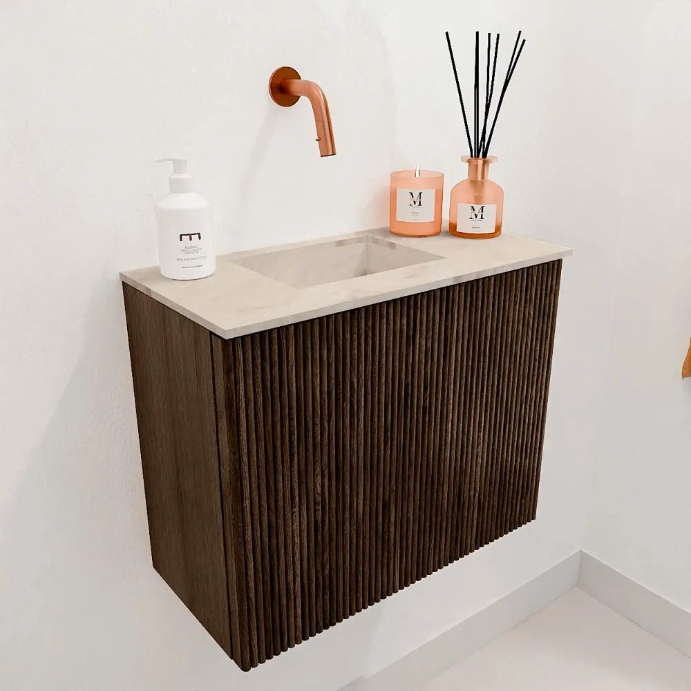 Mondiaz Joya DLux 50cm toiletmeubel walnut met wastafel faye links zonder kraangat frappe
