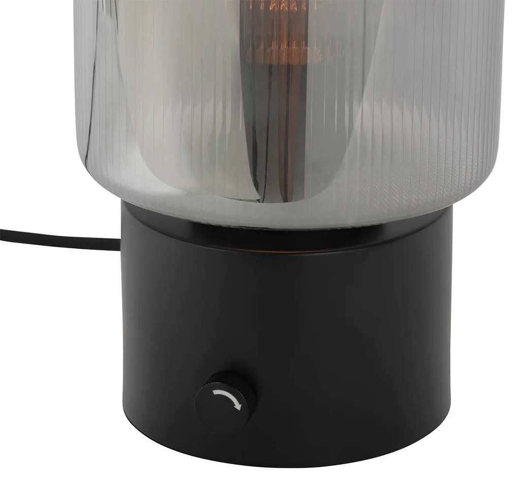 Art Deco tafellamp zwart met smoke glas - Laura