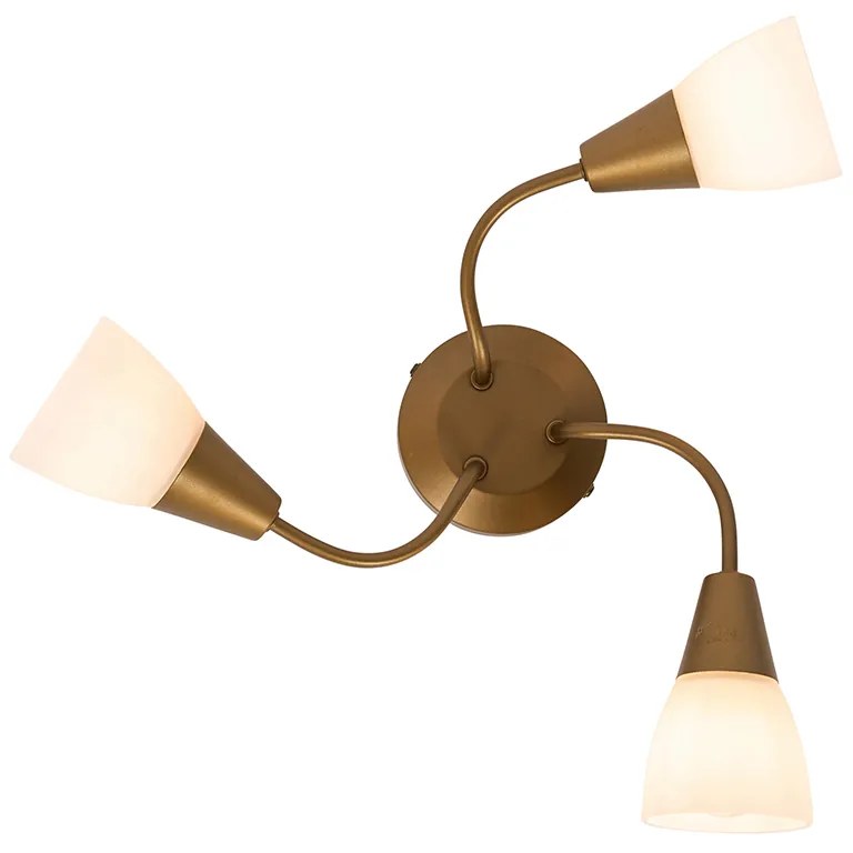 Klassieke plafondspot goud met mat glas rond 3-lichts - Madi