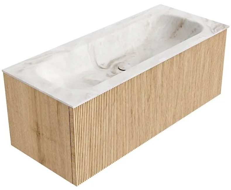 Mondiaz Kurve-dlux 110cm badmeubel oak met 1 lade en wastafel big medium midden 1 kraangat frappe