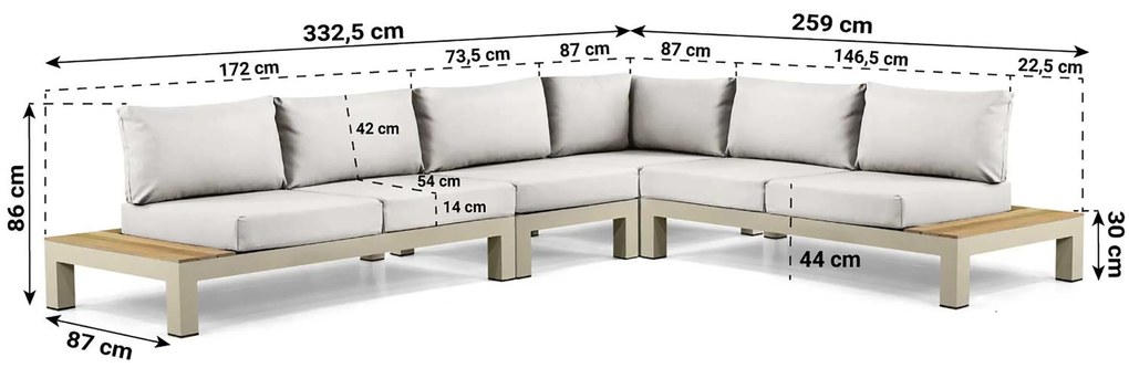 Loungeset 6 personen Aluminium/Teak Taupe Lifestyle Garden Furniture Vittoria