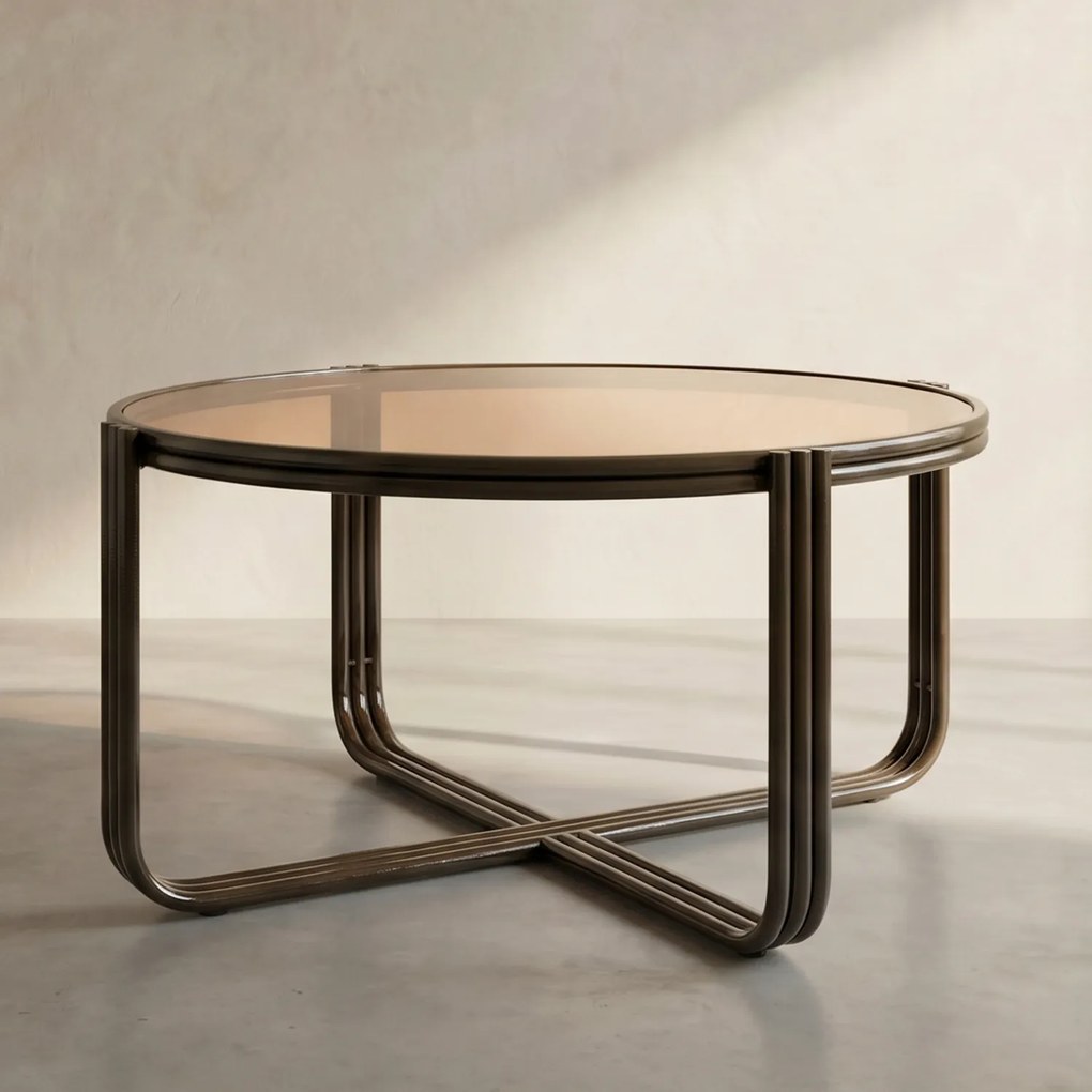 Retro Salontafel Glas Bruin - 63 X 63cm.