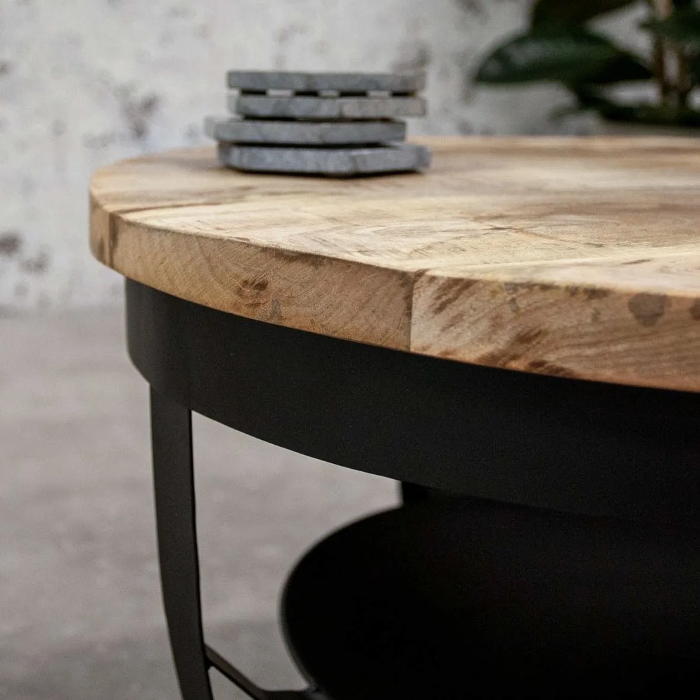 Dimehouse | Salontafel Baldo diameter 90 cm x hoogte 43 cm x dikte 3 cm bruin salontafels mangohout tafels meubels | NADUVI outlet