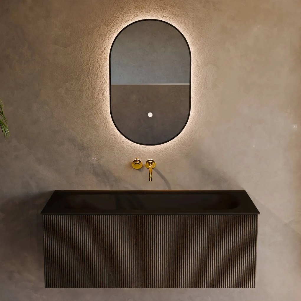 Mondiaz Kurve 110cm badmeubel shadow met 1 lade en wastafel big medium midden zonder kraangat urban