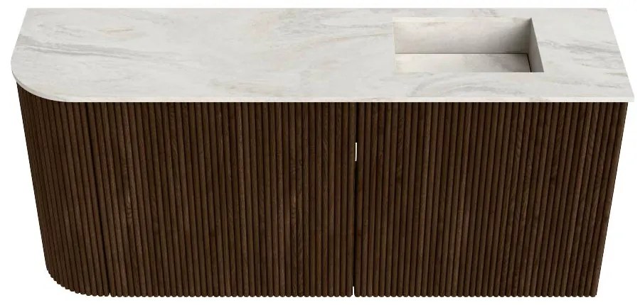 Mondiaz Joya DLux 90cm toiletmeubel ronding links walnut met wastafel faye rechts zonder kraangat ostra