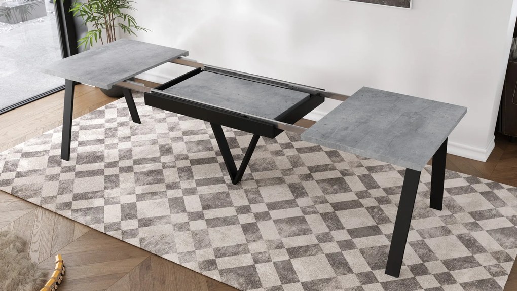 AVERY Beton Millenium/onderkant zwart - LOFT/INDUSTRIËLE TAFEL VOOR WOONKAMER/EETKAMER UITKLAPBAAR TOT 330 cm!