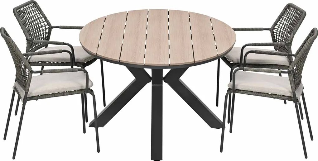Garden Impressions Natas tuinset grijs 5-delig - Tulli tuintafel 180x115 cm