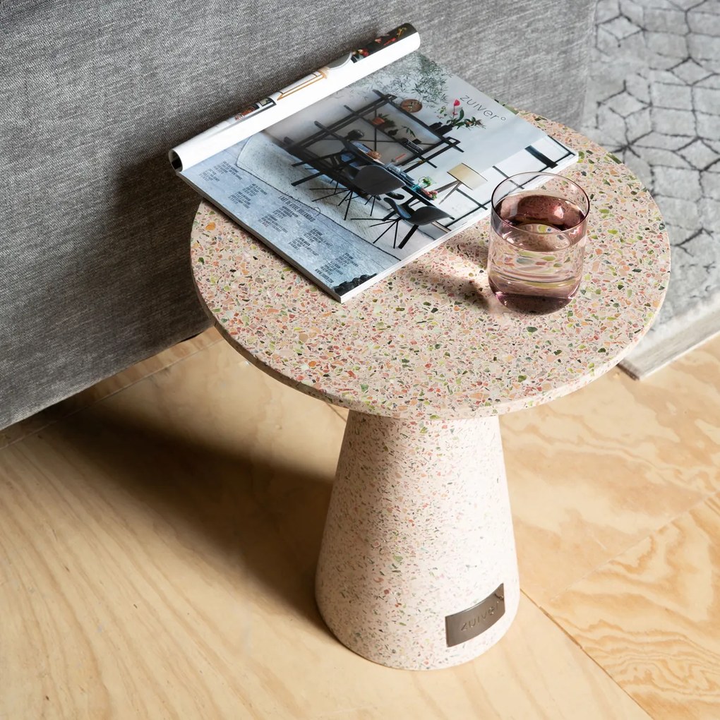 Zuiver Victoria Pink Terrazzo Bijzettafel Rond - Roze - 41 X 41cm.