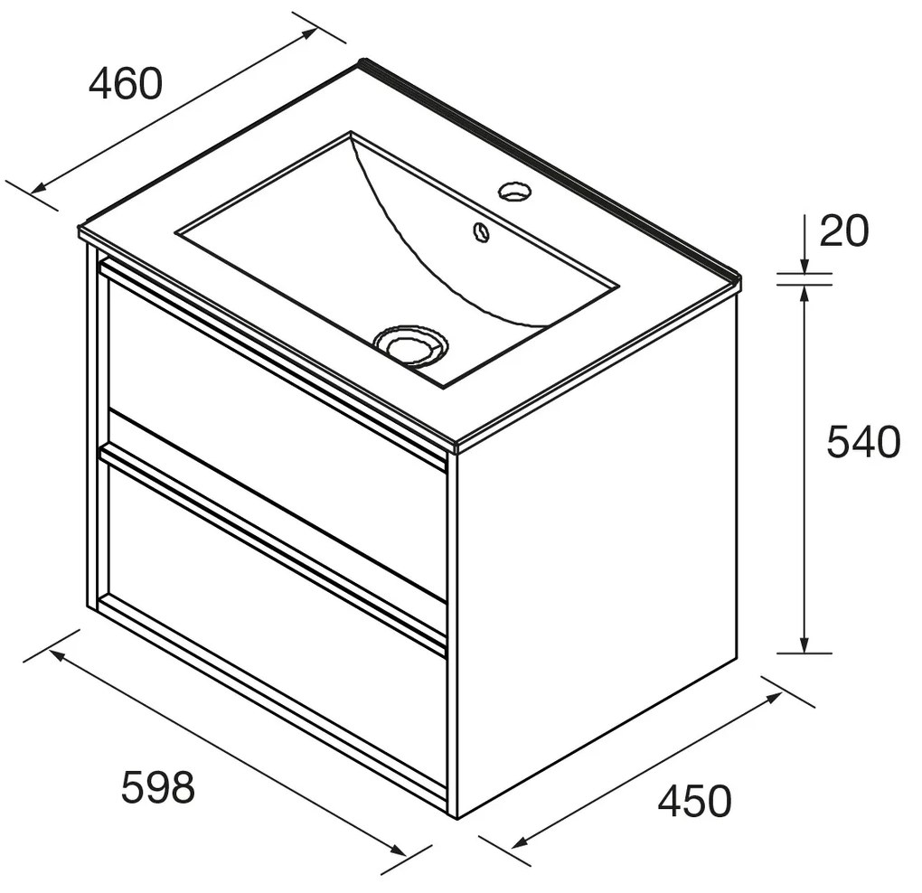 Muebles Resh badmeubel 60cm met 2 lades en wastafel zwart mat