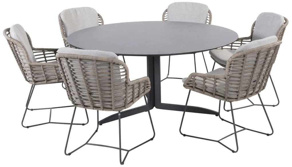 4 Seasons Outdoor Lugano dining set pure met Embrace tafel HPL blad Ø 160 cm * Sale *  Tuinset    antraciet weerbestendig