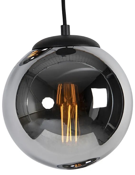 Smart hanglamp zwart met smoke glas 3-lichts incl. Wifi ST64 - Pallon Art Deco E27 bol / globe / rond Binnenverlichting Lamp