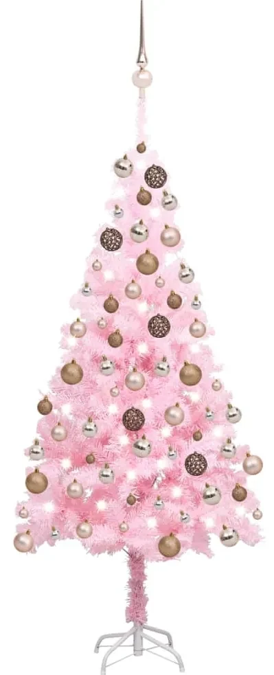 vidaXL Kunstkerstboom met LED's en kerstballen 180 cm PVC roze