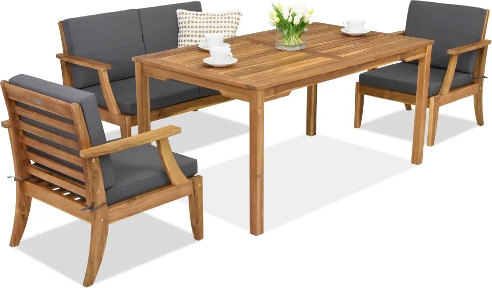 Danang Apetito 4 acacia houten tuinmeubelen met Garden Point poefs