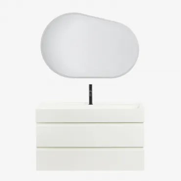 Ona Zwevend Badkamermeubelset Van Hout En Essenfineer Met Geïntegreerde Wastafel Wit & Ovaal Led En Anticondens 100x80 Cm Riben & Mat - Sklum