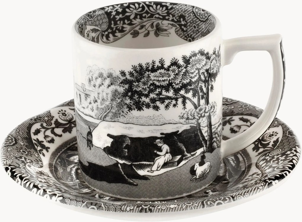 Aardewerken espressokopje Black Italian met schotel