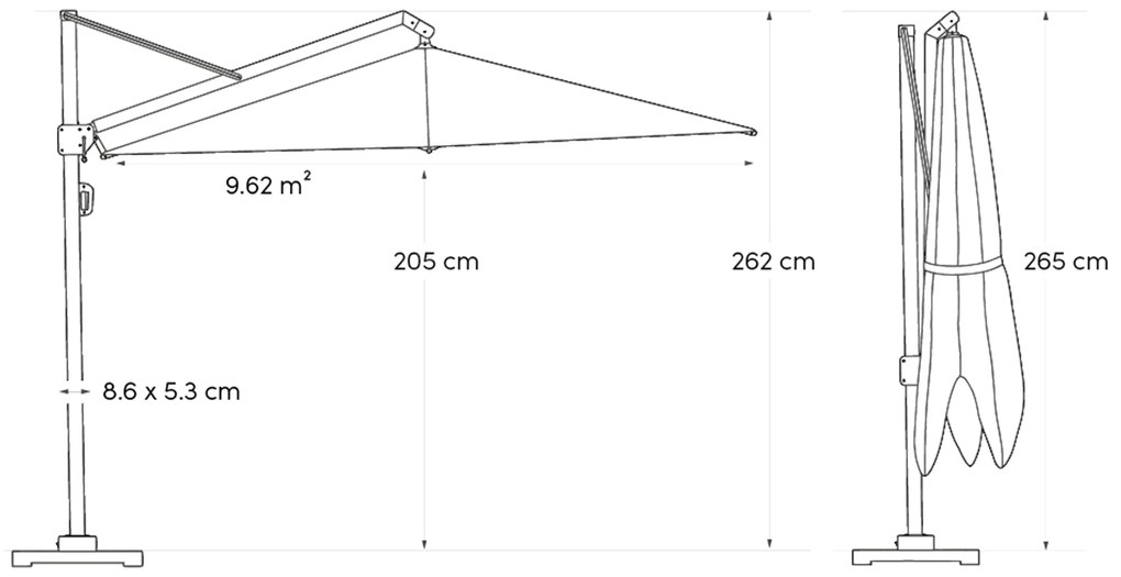Platinum Challenger zweefparasol 3.5m T2 premium (excl. voet) manhattan