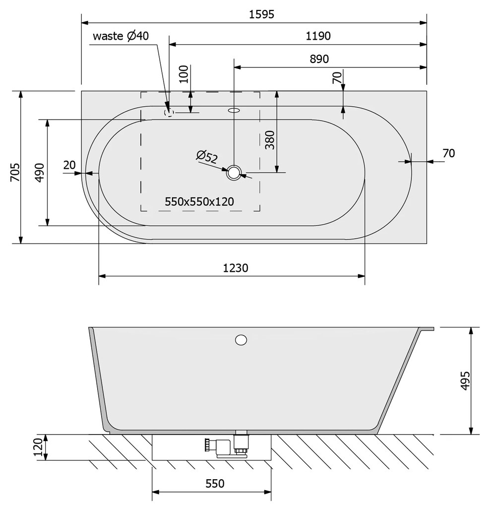 Polysan Sussi half vrijstaand bad rechts 159.5x70cm wit