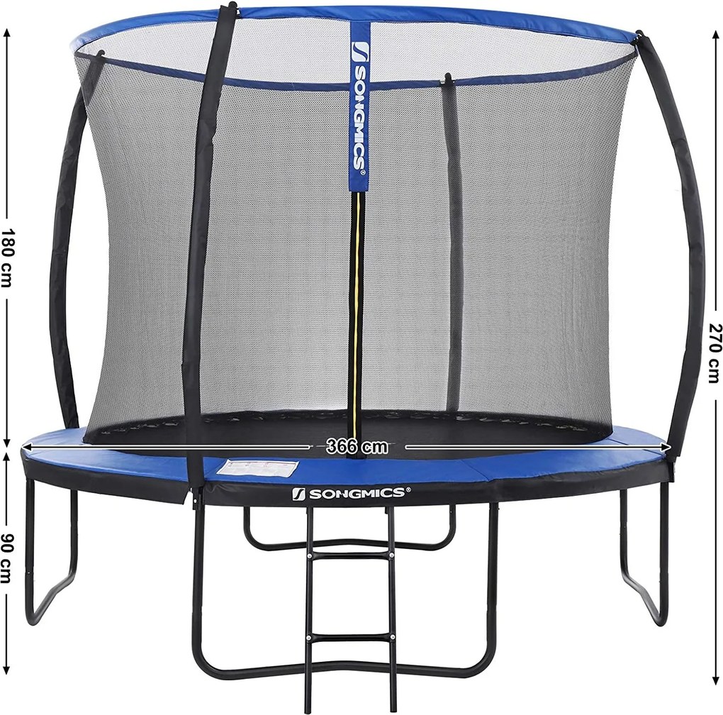 Nancy's Trampoline Met Veiligheidsnet - Trampolines - Tuin - Ladder - Gevoerde Stangen - Zwart/Blauw - Ø 366