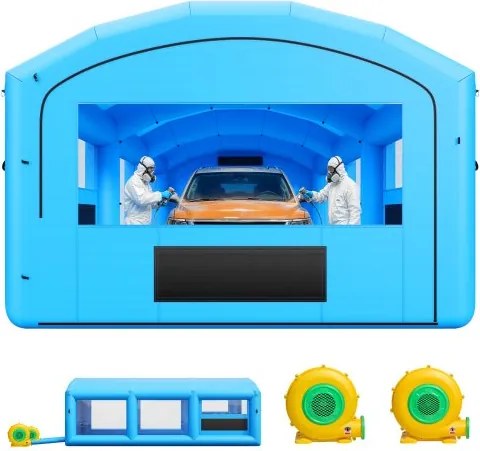 VEVOR Opblaasbare Spuitcabine 8,5x4,5x3 m Spuitcabine Verftent Blauw, met 750W &amp; 950W Blowers, Actieve Koolstoffiltratie, Transparant PVC-raam voor Pick-ups &amp; Kleine Speedboten, Draagbaar
