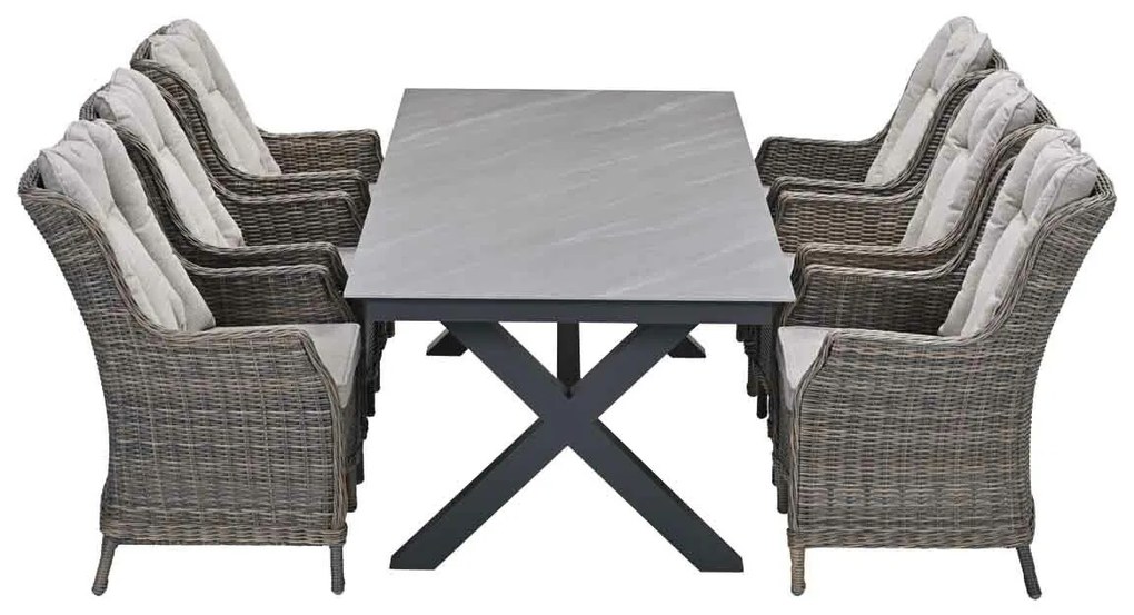 Garden Impressions Marbella tuinset 7-delig havanna sand - Sintra tuintafel 240x100 cm - napoli sand