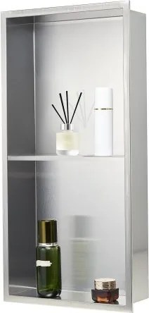 VEVOR Douchenis, 10,16 x 33,02 x 63,5 cm, Dubbellaagse Wandnis met Uitholling, RVS Shampoo Opberger, Doucheplank, Zilver voor Badkamer