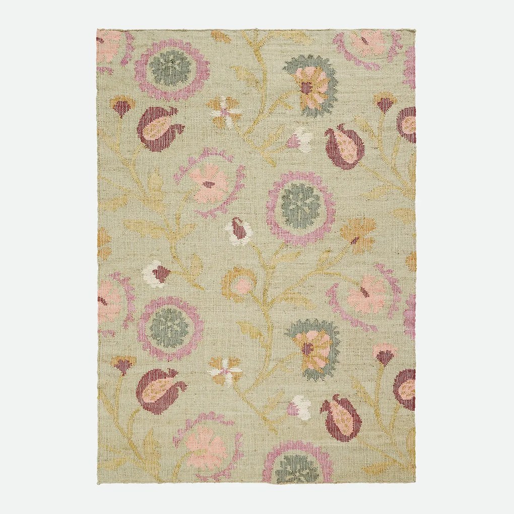 Vloerkleed met bloemmotief, met de hand gevlochten, 80% jute, IZILD
