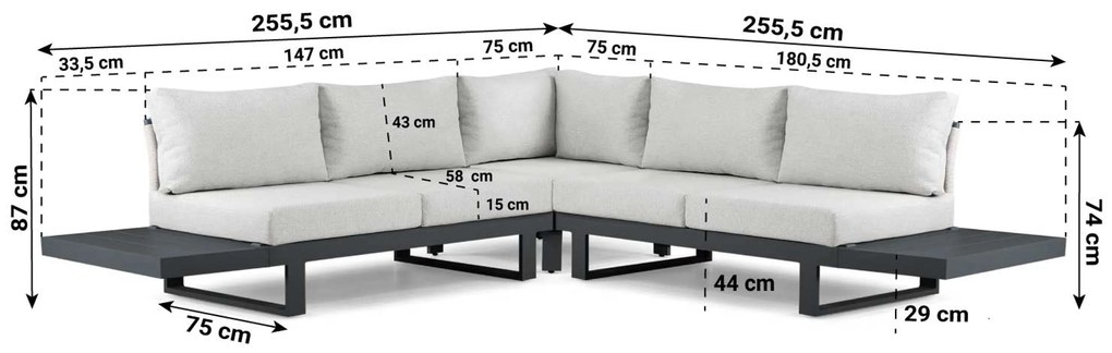Hoek loungeset 5 personen Aluminium Grijs  Lifestyle Garden Furniture Lorenzo