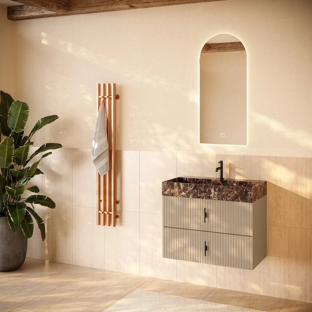 Muebles Murcia badmeubel ribbelfront 80cm macchiato met Dark Emperador wastafel met kraangat