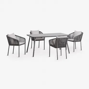 Rechthoekige Tuintafelset 160x90 Cm Met 4 Stoelen Van Gevlochten Touw Arhiza Classic Grijs – Grafiet - Sklum