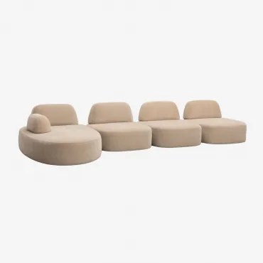 4-delige Linker Modulaire Chaise Longue Bank Bekleed Giorgia Chenille Licht Zandbruin - Sklum