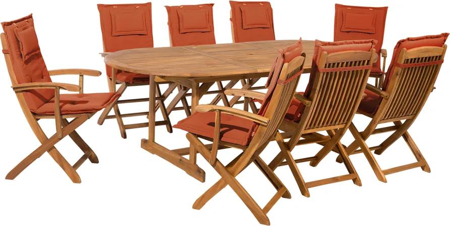 Tuinmeubel set hout met 8 stoelen met terracotta kussens MAUI