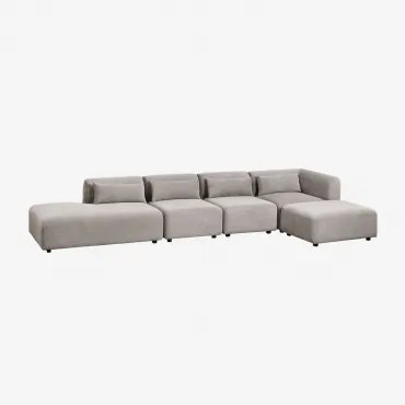 4-delige Modulaire Hoekbank Met Linker Divan En Poef Fogler Corduroy Licht Taupegrijs - Sklum