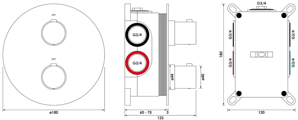 Brauer Chrome Edition 3-weg inbouwthermostaat rond chroom