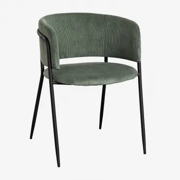 Nalon Gestoffeerde Eetkamerstoel Met Armleuningen Zwart & Corduroy Groen – Khaki & Corduroy - Sklum