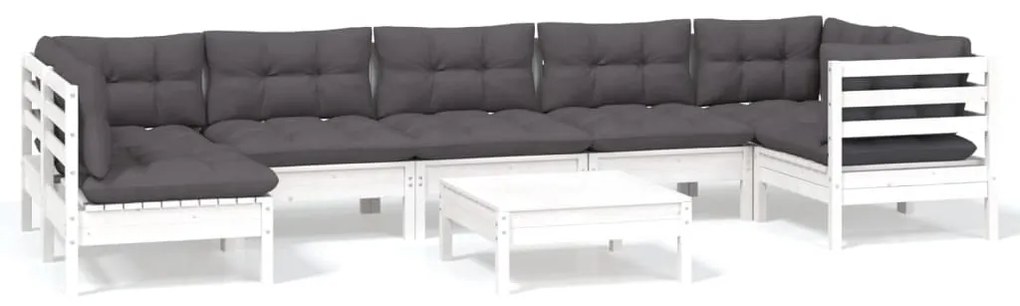 vidaXL 8-delige Loungeset met kussens grenenhout wit