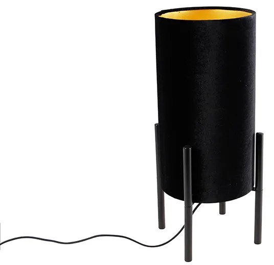 Stoffen Moderne tafellamp zwart met velours zwarte kap - Rich Modern E27 cilinder / rond Binnenverlichting Lamp