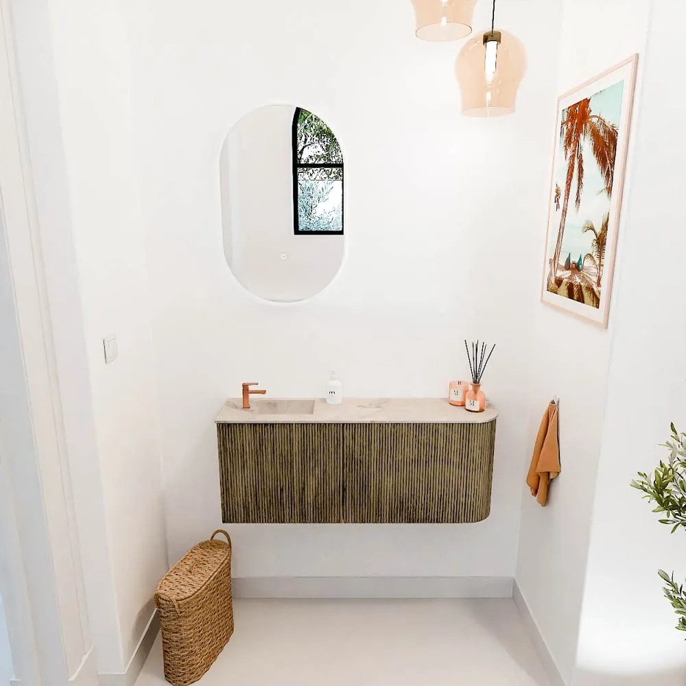 Mondiaz Joya DLux 100cm toiletmeubel ronding rechts dusk met wastafel faye links 1 kraangat frappe