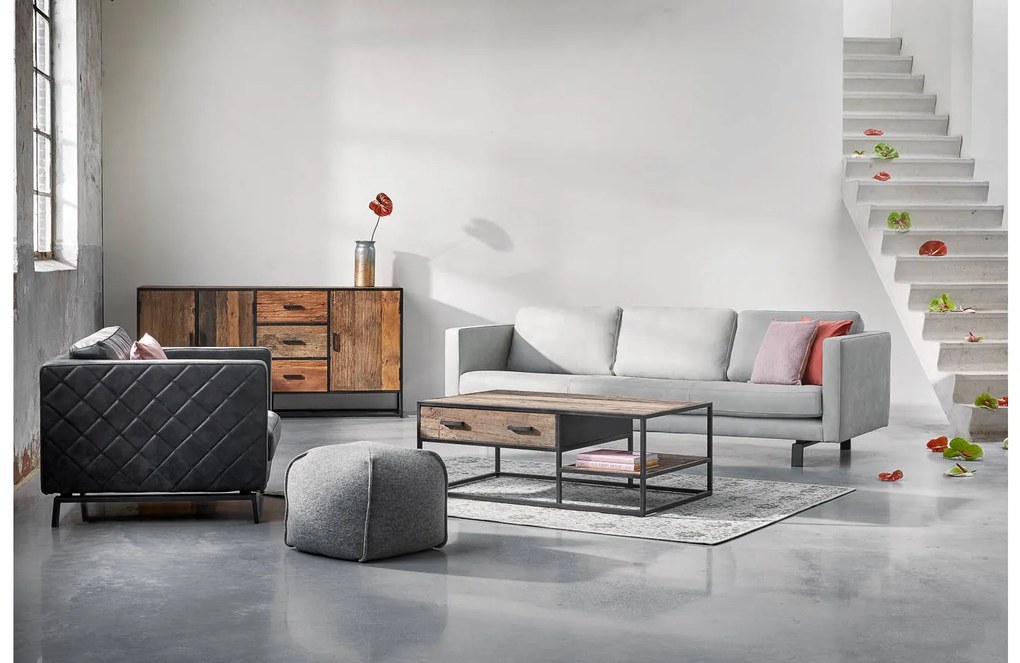 Goossens Eco Salontafel Otik rechthoekig, hout teak onbewerkt, urban industrieel, 120 x 44 x 70 cm