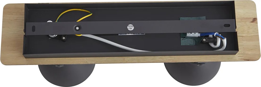 Plafondspot zwart met hout 2-lichts draai- en kantelbaar - Jakub