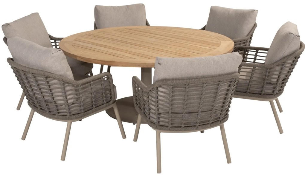 Puglia Saba low dining tuinset160ØxH69 cm 7 delig met latte onderstel teak Taste 4SO