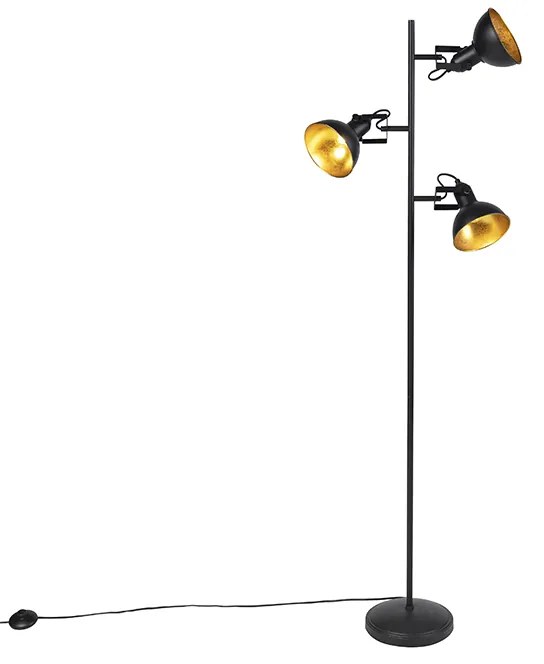 Smart vloerlamp met dimmer zwart met goud 3-lichts incl. 3 wifi P45- Tommy Industriele / Industrie / Industrial E14 rond Binnenverlichting Lamp