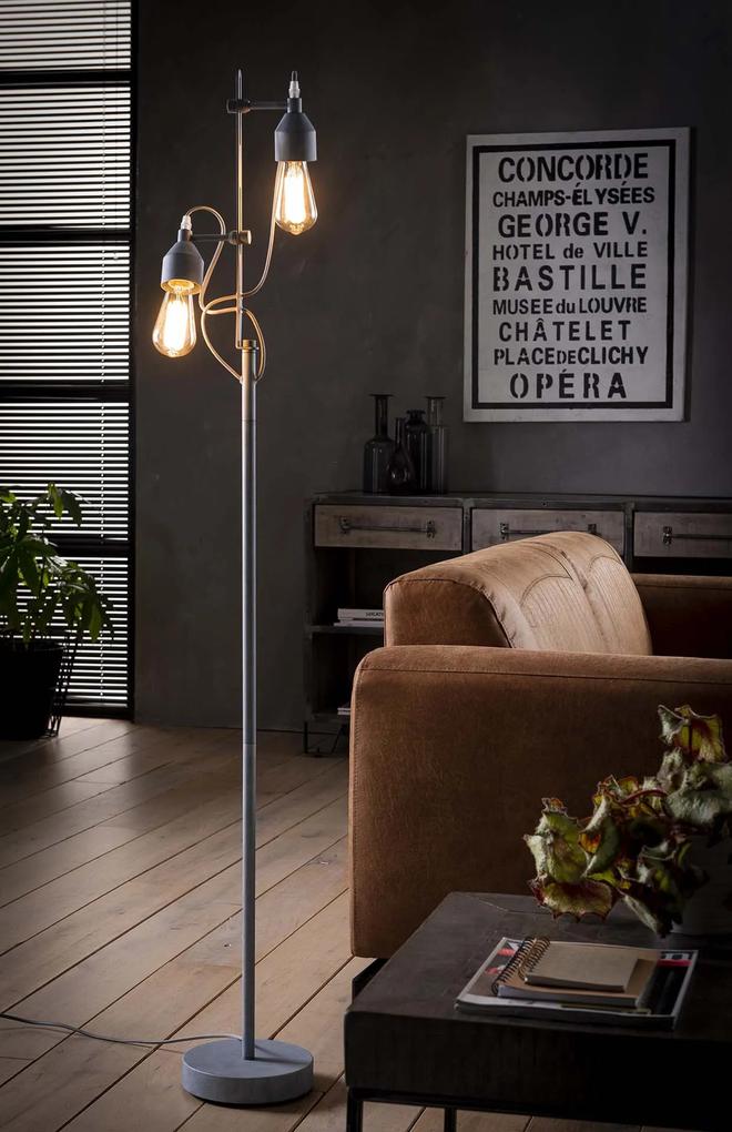 Vloerlamp 'Lionnel' 2-lamps grijs metaal, 150cm