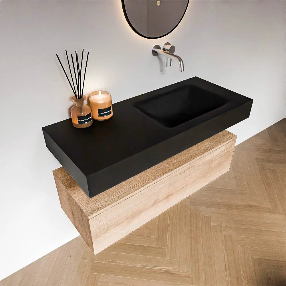 Zaro Alan badmeubel 110cm washed oak 1 lade met vrijhangende wastafel cloud rechts zonder kraangat urban