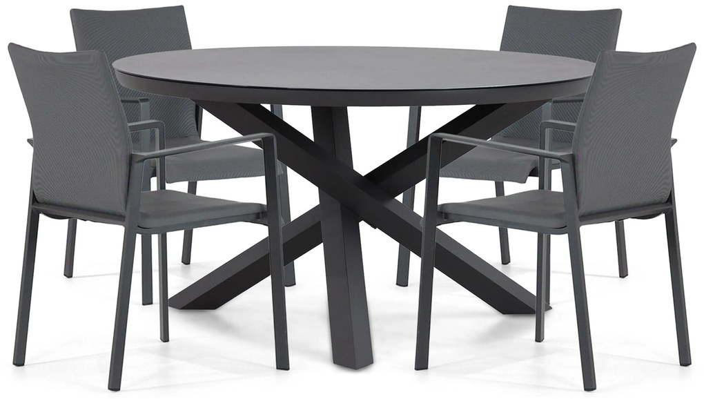 Tuinset Ronde Tuintafel 4 personen 125 cm Aluminium/textileen Grijs Lifestyle Garden Furniture Rome/Livorno