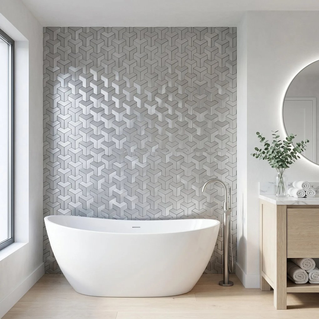 Zelfklevende Mozaïektegels Metaal | Trifold 3D Zilver | 30,3×28 cm | Keuken, Bad & WC
