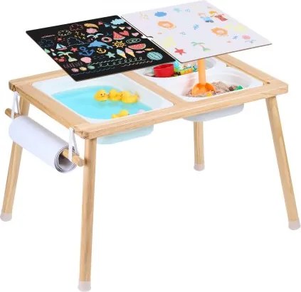 VEVOR Sensorische Tafel Activiteitentafel voor Kinderen met 3 Opvouwbare Opbergbakken &amp; Papierrolhouder, Zand- en Watertafel Sensorische Tekentafel Gemaakt van Hout, Cadeaus voor Kinderen