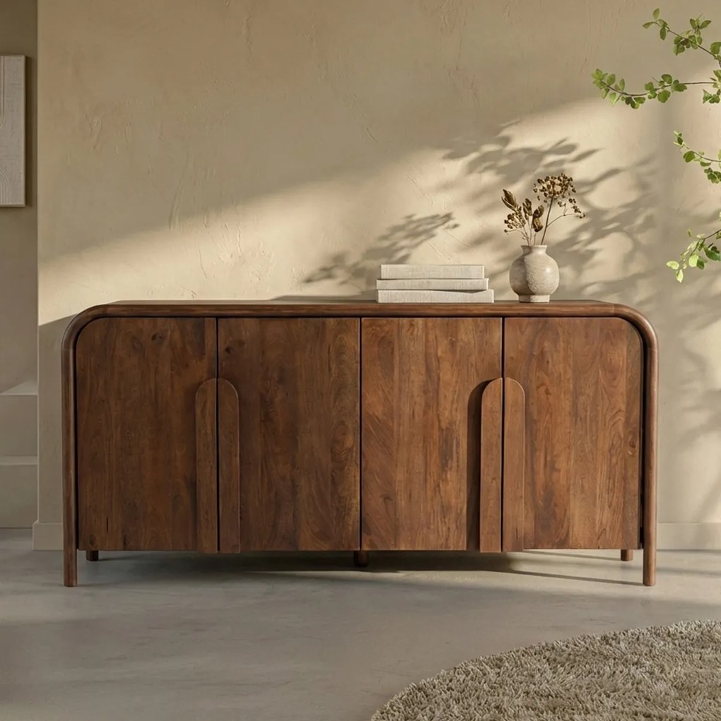 Design Dressoir Hout Met Ronde Hoeken - 160x40x80cm.